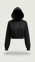Cropped Black Zip Hoodie with Raw Edge